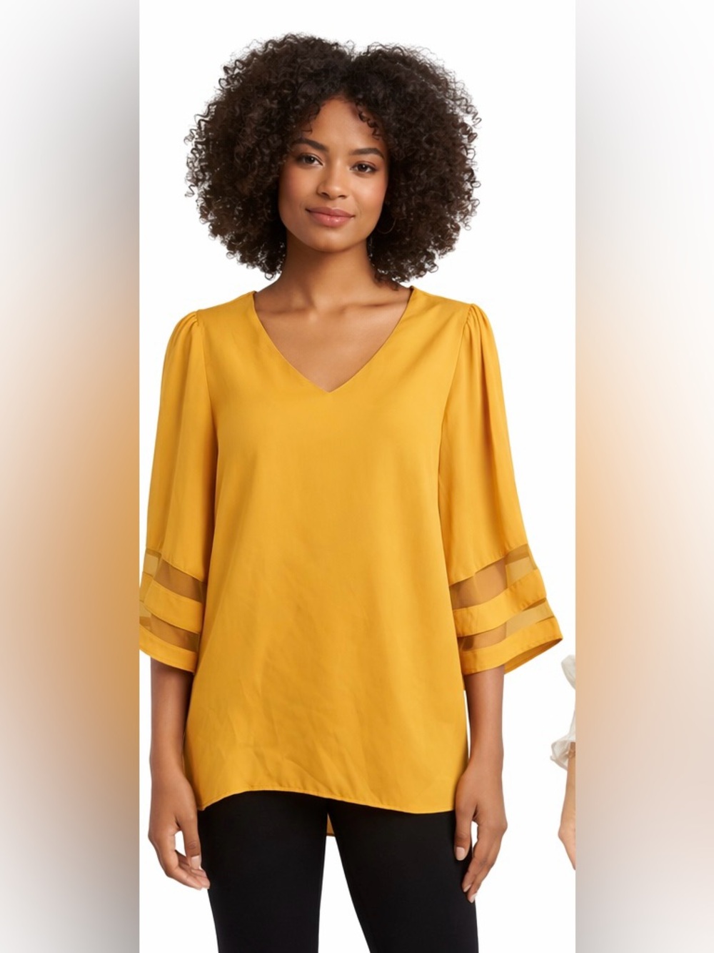 Spunky Monkey Size Small Oversized Elegant Mustard‎ Flare Sleeve Blouse